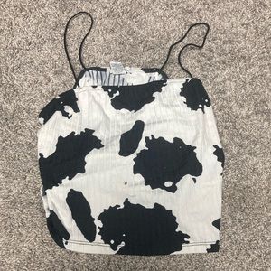 Cow print tank top with spaghetti straps